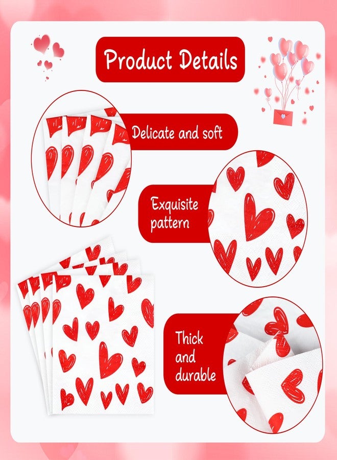 Fairooth 100 PCS Valentine's Day Cocktail Napkins Red Heart Disposable Dinner Napkin 3-Ply Valentines Hearts Paper Napkins for Valentine's Day Weddings Bridal Baby Shower Tea Birthday Party Supplies - Image 3